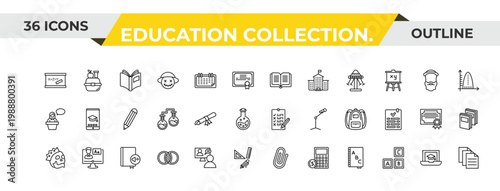 outline education collection. icons set - dictionary, folded certificate, audiobook. editable vector for web and mobile ui