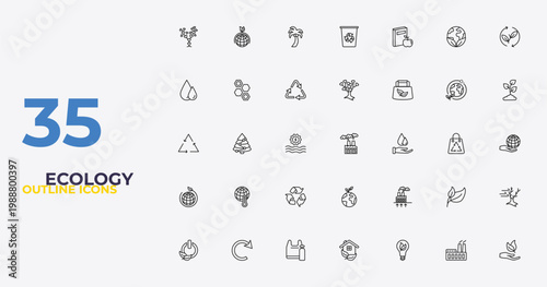 outline ecology icons set - tree of love, geothermal energy, natural product. editable vector for web and mobile ui
