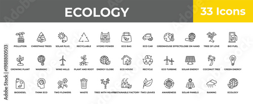 outline ecology icons set - wind mills, think eco, ecology. editable vector for web and mobile ui