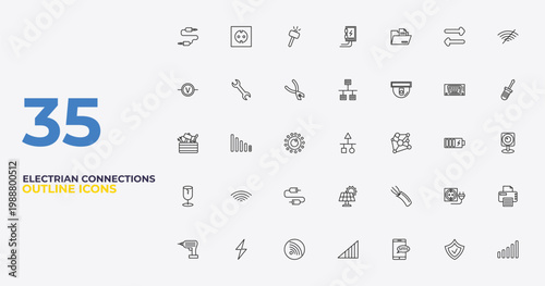 outline electrian connections icons set - lan, wire, full. editable vector for web and mobile ui