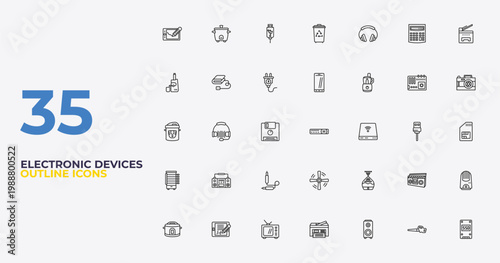 outline electronic devices icons set - phones, humidifier, ssd. editable vector for web and mobile ui