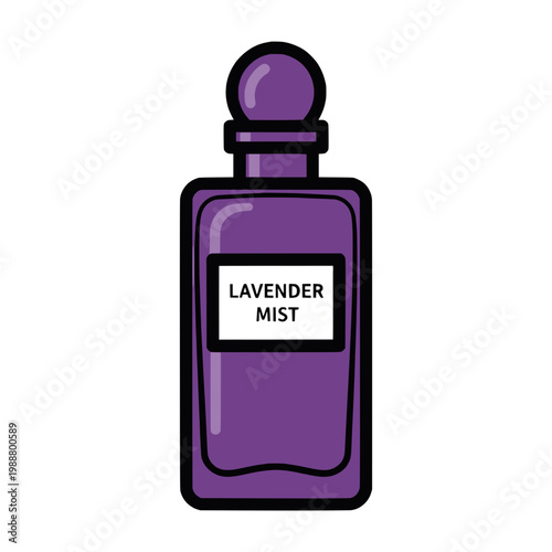 Lavender mist perfume bottle vector icon. Purple fragrance spray illustration with bold outline for beauty products, aromatherapy, and cosmetic packaging design.