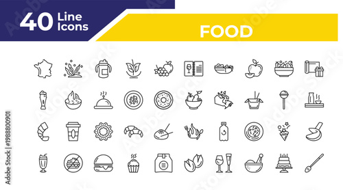 outline food icons set - jar of beer, shrimps, milk shake. editable vector for web and mobile ui