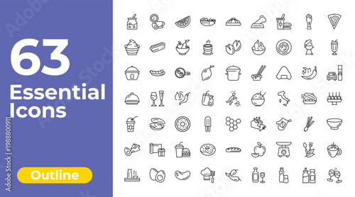 outline food icons set - worms, pistachio, warm black mug. editable vector for web and mobile ui