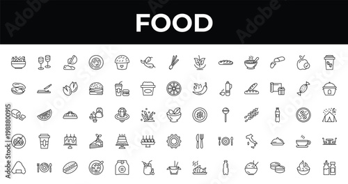 outline food icons set - chili pepper, boiler, red bean soup. editable vector for web and mobile ui