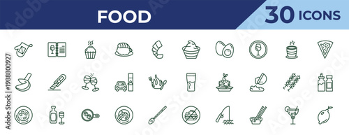 outline food icons set - mayonnaise, fortune cookie, hainanese chicken. editable vector for web and mobile ui