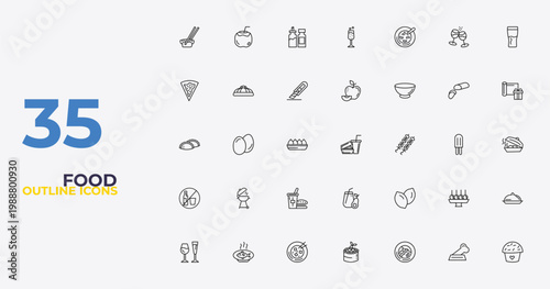outline food icons set - leaf, slot, romantic muffin. editable vector for web and mobile ui