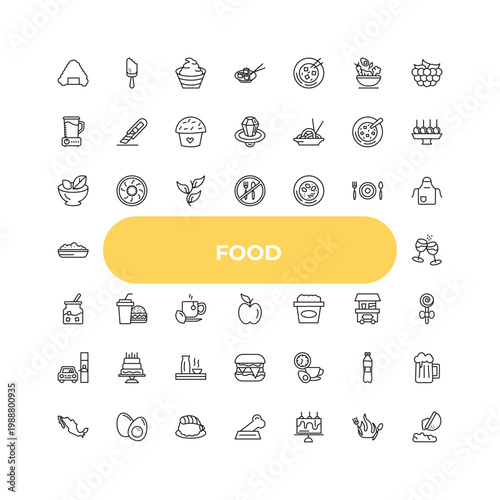 outline food icons set - vegetarian food, hamburguer & drink, time to have a break. editable vector for web and mobile ui