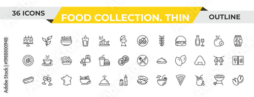 outline food collection. thin icons set - forbidden burguer, hamburguer & drink, french. editable vector for web and mobile ui