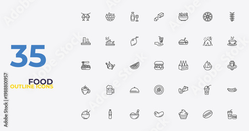 outline food icons set - drinking, dairy, junk food. editable vector for web and mobile ui