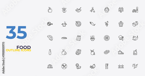 outline food icons set - mexican, pretzel, hot pepper. editable vector for web and mobile ui