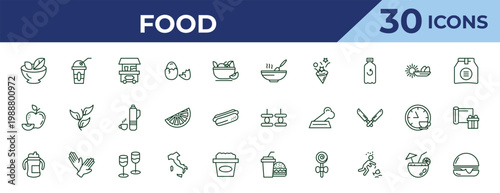 outline food icons set - stew, leaf, sippy cup. editable vector for web and mobile ui