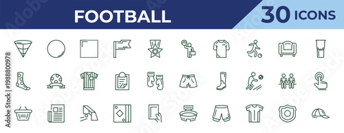 outline football icons set - coach, socks, shopping basket. editable vector for web and mobile ui