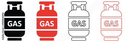 Gas Cylinder Icons Set Industrial Fuel Storage Bottles Black Red Outline Style Vector Illustration Design Isolated Background