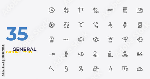 outline general icons set - chef hat with a pencil, poverty, credit rating. editable vector for web and mobile ui