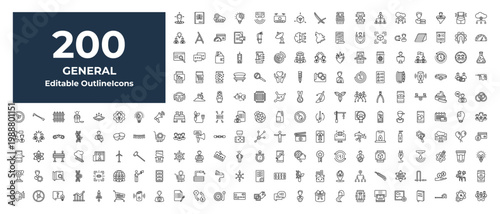 outline general icons set - number one medal, go green badge, patience. editable vector for web and mobile ui