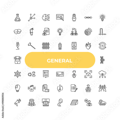 outline general icons set - electric plug, user engagement, copywriting. editable vector for web and mobile ui