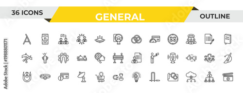 outline general icons set - interlocking rings, marketing budget, credit risk. editable vector for web and mobile ui