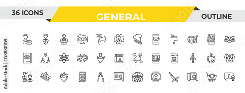 outline general icons set - chef hat with a pencil, lead conversion, heart in flames. editable vector for web and mobile ui