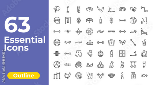 outline gym and fitness icons set - lumbar belt, boxing bag, protein shake. editable vector for web and mobile ui