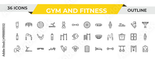 outline gym and fitness icons set - weight drive, gym ladder, fitness step. editable vector for web and mobile ui