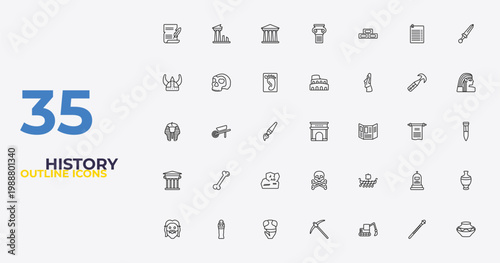 outline history icons set - colosseum, viking ship, ancient jar. editable vector for web and mobile ui