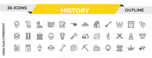 outline history icons set - bricks, , vase. editable vector for web and mobile ui