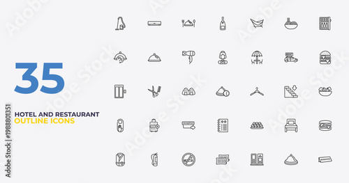 outline hotel and restaurant icons set - servant, takoyaki, reserved. editable vector for web and mobile ui
