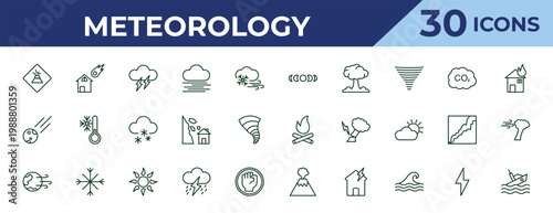 outline meteorology icons set - moon phases, space comet, windy earth. editable vector for web and mobile ui