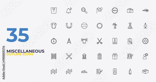 outline miscellaneous icons set - beer cap, wrapped gift, product. editable vector for web and mobile ui