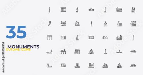 outline monuments icons set - , national monument monas, st mark basilica. editable vector for web and mobile ui