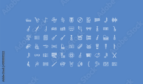 outline music and media icons set - disc, television screen off, bagpipes. editable vector for web and mobile ui