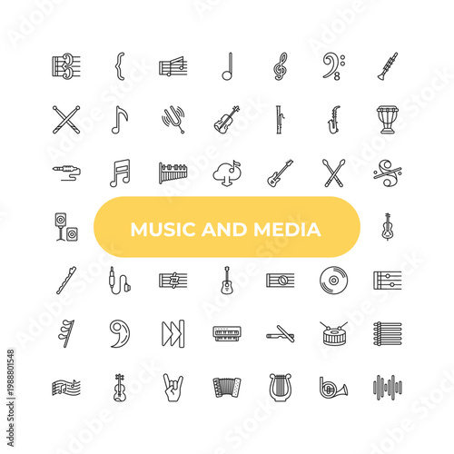 outline music and media icons set - jack, jack connector, clave. editable vector for web and mobile ui
