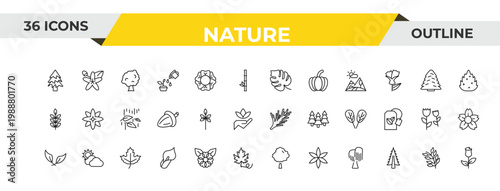 outline nature icons set - philodendron, sprig with five leaves, maple. editable vector for web and mobile ui