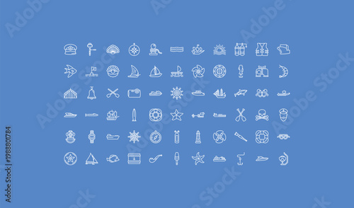 outline nautical icons set - pirate ship, wood raft, iceboat. editable vector for web and mobile ui
