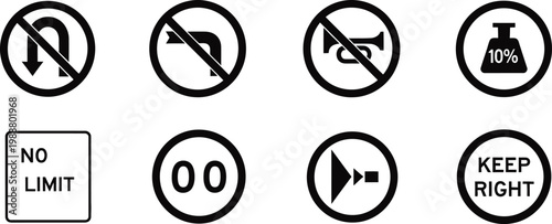 Traffic sign collection a silhouette of road regulations and warnings