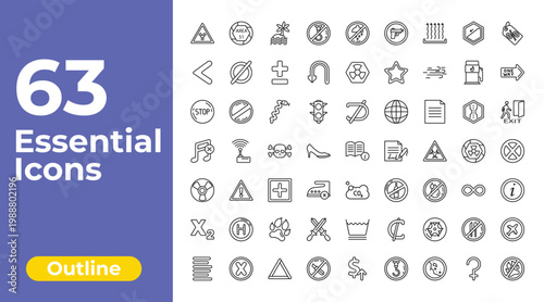 outline signs collection. thin icons set - no hoist, radioactive warning, airport. editable vector for web and mobile ui