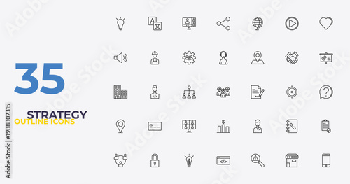 outline strategy icons set - customer support, manager, smartphone. editable vector for web and mobile ui