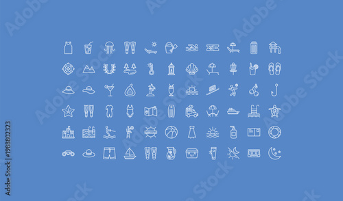 outline summer icons set - swimming person, lantern, pamela. editable vector for web and mobile ui