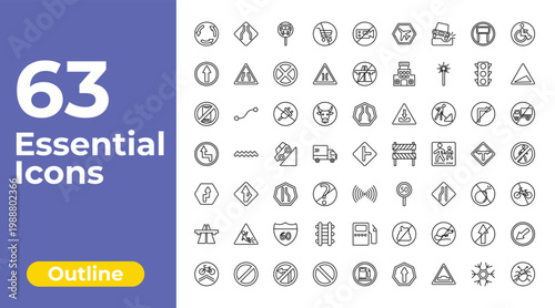 outline traffic signs icons set - no shopping cart, end motorway, keep left. editable vector for web and mobile ui