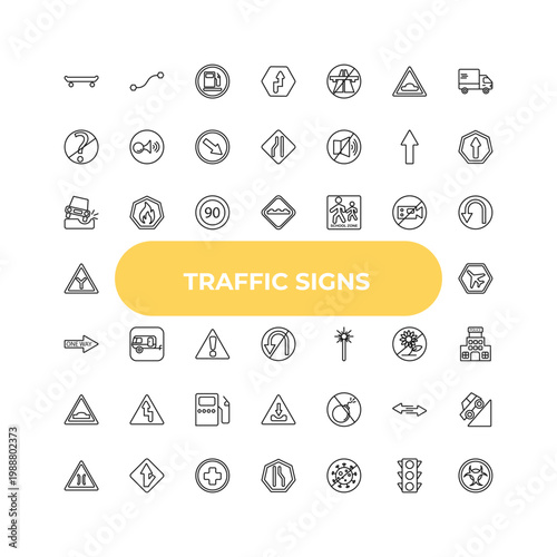 outline traffic signs icons set - pothole, caravan, no bombs. editable vector for web and mobile ui