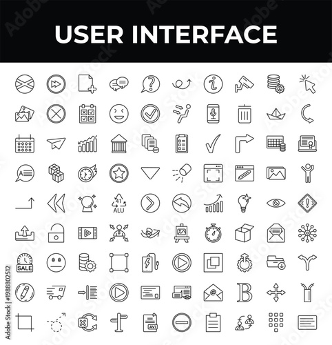 outline user interface icons set - image variant, turn up arrow, crop tool. editable vector for web and mobile ui
