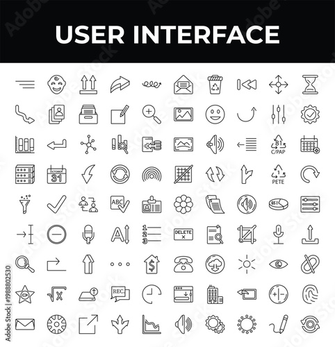 outline user interface icons set - curve right arrow, selective, letter envelope. editable vector for web and mobile ui