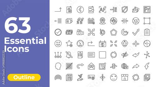 Foto outline user interface icons set - documents with a star, tracking, curve arrow