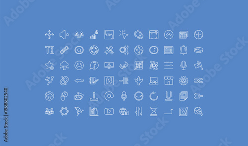 outline user interface icons set - tings, work tools, data interconnected. editable vector for web and mobile ui