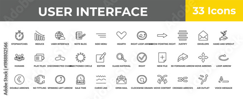 outline user interface icons set - disconnected chains, no tittling, voice message. editable vector for web and mobile ui