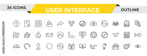 outline user interface icons set - scribble right arrow, top button, big download arrow. editable vector for web and mobile ui