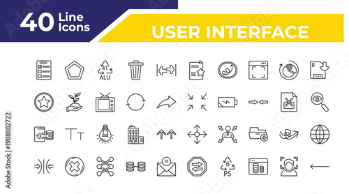 outline user interface icons set - favorites button, data import interface, compress. editable vector for web and mobile ui
