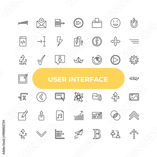 outline user interface icons set - hdpe 2, round left button, looking. editable vector for web and mobile ui