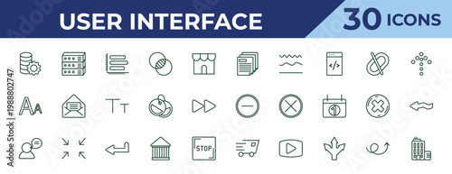 outline user interface icons set - multiple file, fonts, user with speech bubble. editable vector for web and mobile ui